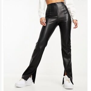 Stradivarius Black Leather Straight Leg Pants